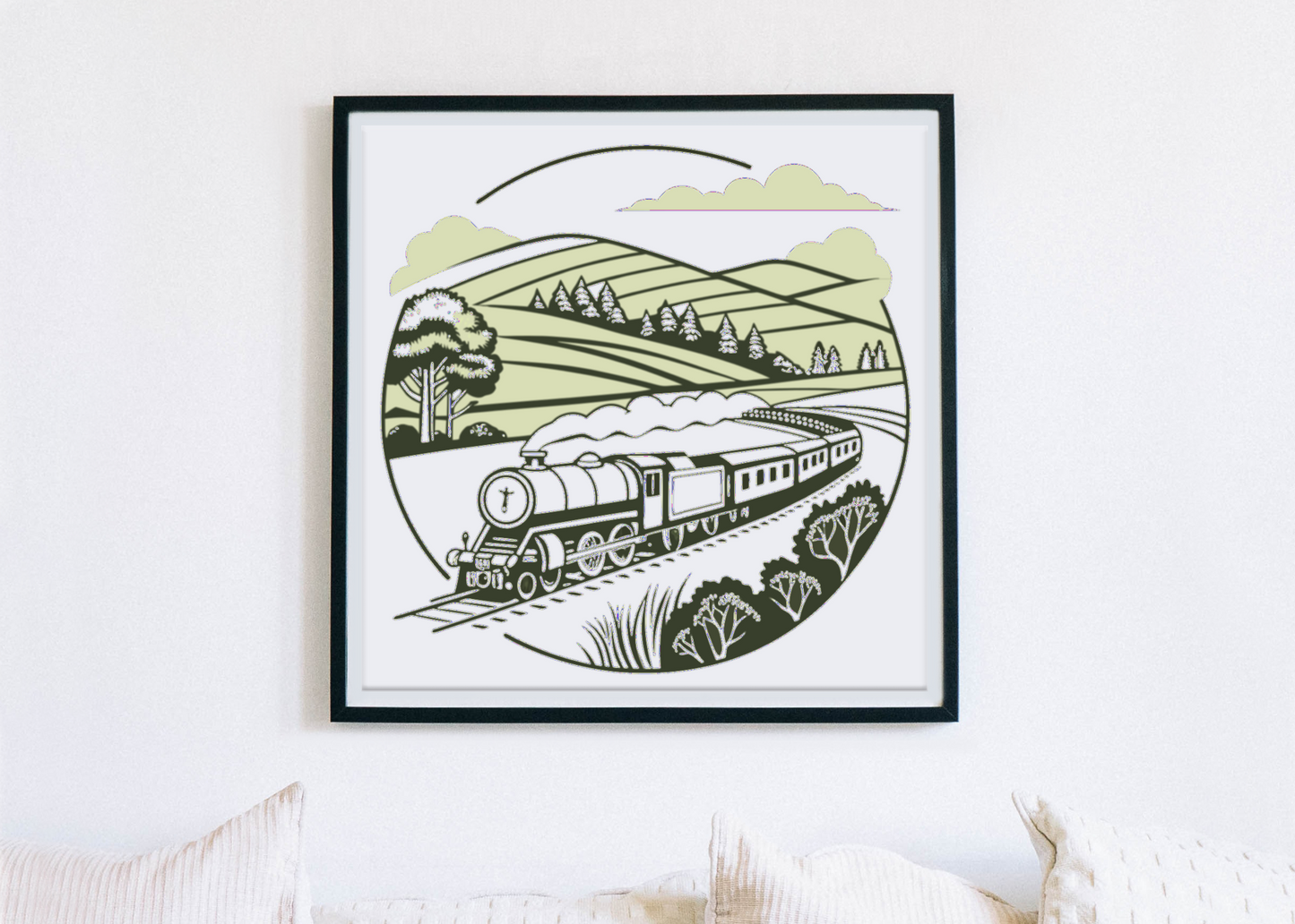 Affiche encadrée de train ancien, apporte une touche de nostalgie à votre intérieur.