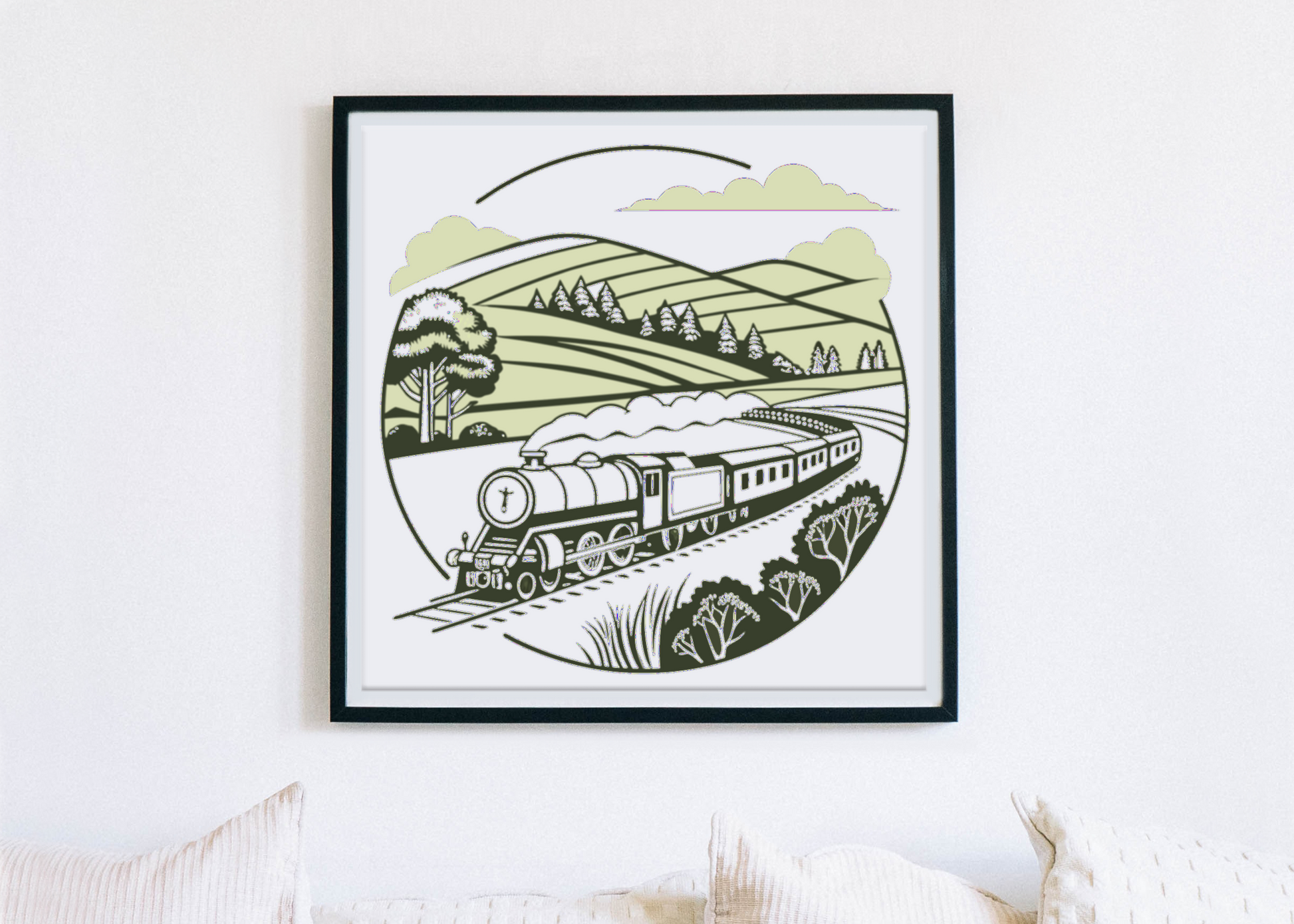 Affiche encadrée de train ancien, apporte une touche de nostalgie à votre intérieur.