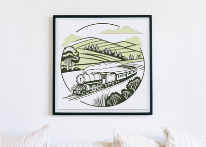 Affiche encadrée de train ancien, apporte une touche de nostalgie à votre intérieur.