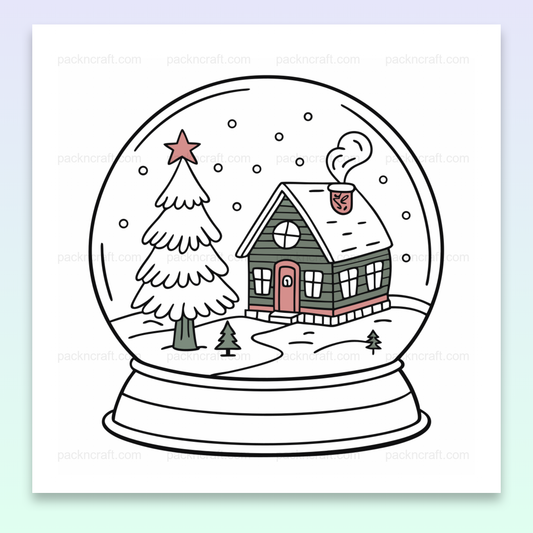 Illustration de maison sous globe enneigé, idéale pour Noël et projets DIY