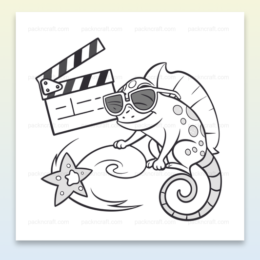 Caméléon cool avec clap cinématographique, idéal pour déco DIY et éducatif.