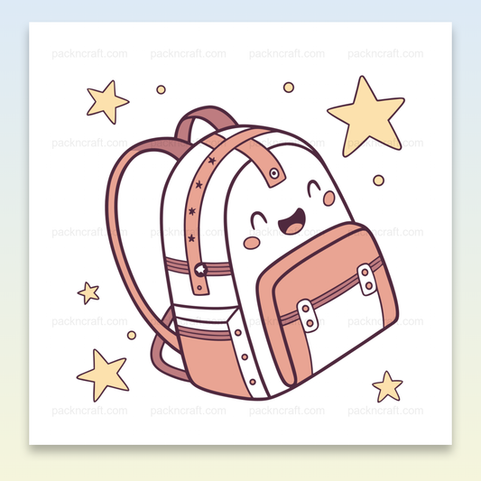 Illustration minimaliste d'un cartable étoilé heureux pour usages éducatifs.