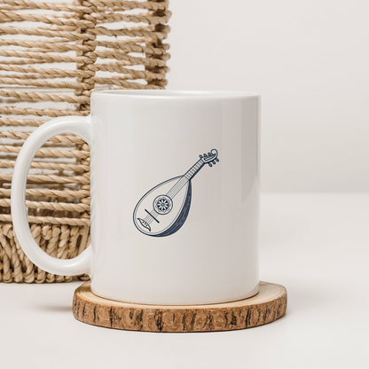 Mug avec luth en style vectoriel se fondant dans une ambiance musicale envoûtante