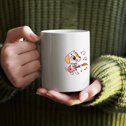 Mug avec un chien mignon jouant de la guitare, ambiance amusante et musicale