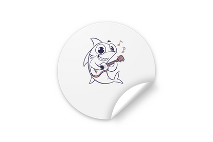 Sticker représentant un requin joyeux jouant de la musique dans un style marin vibrant