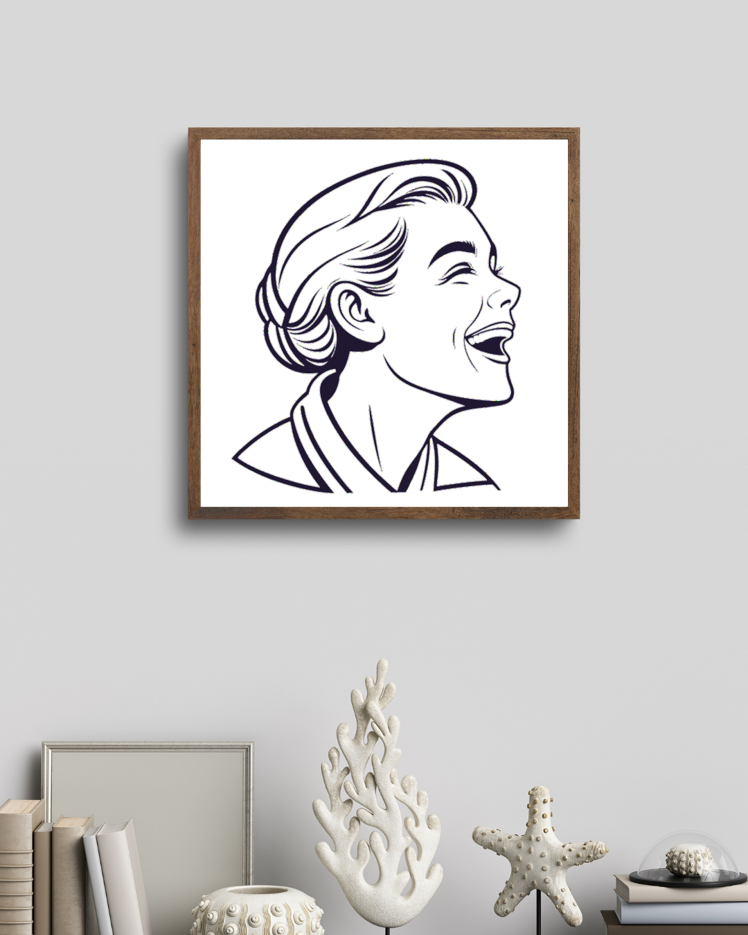 Cadre décoratif avec icône de femme riant style rétro vectoriel rétro