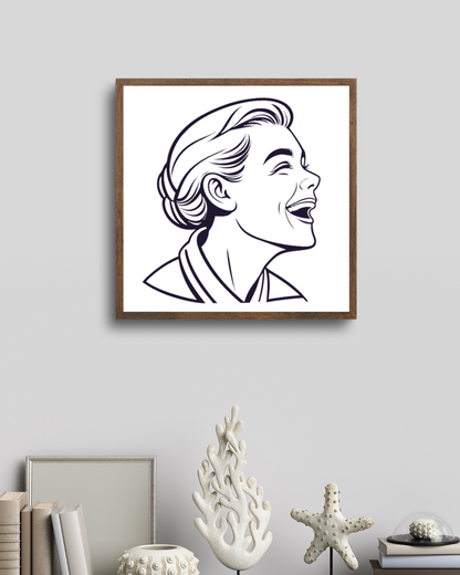 Cadre décoratif avec icône de femme riant style rétro vectoriel rétro