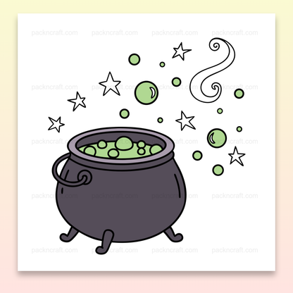 Illustration de chaudron magique bouillonnant, idéale pour Halloween et projets DIY.