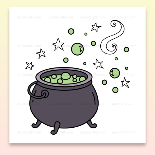 Illustration de chaudron magique bouillonnant, idéale pour Halloween et projets DIY.