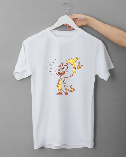 T-shirt avec un petit dragon joyeux cartoon pour une aventure fantastique