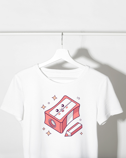 T-shirt avec motif graphique d'un taille-crayon souriant dans des tons pastel