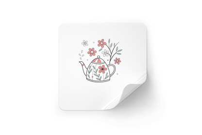 Sticker avec théière florale en blossom pastel décoration charmante et moderne