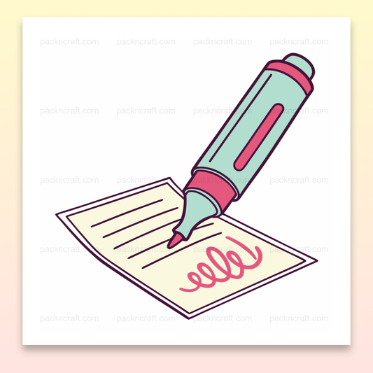 Illustration de stylo fluorescent créatif en style pastel pour projets DIY et papeterie.