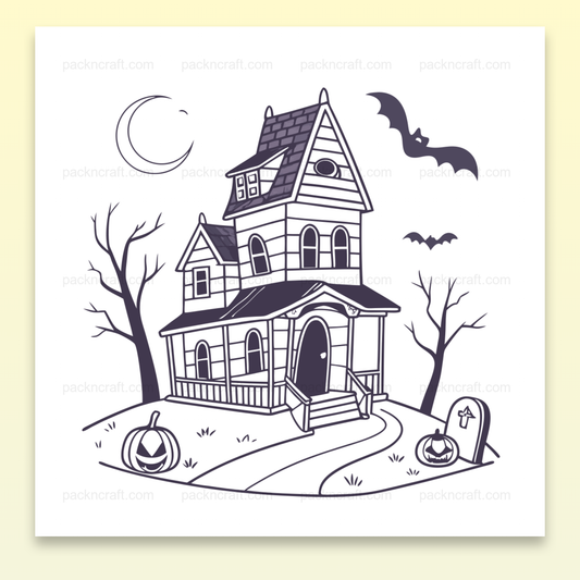 Maison hantée pour Halloween en style dessin vectoriel pour décoration DIY et créativité.