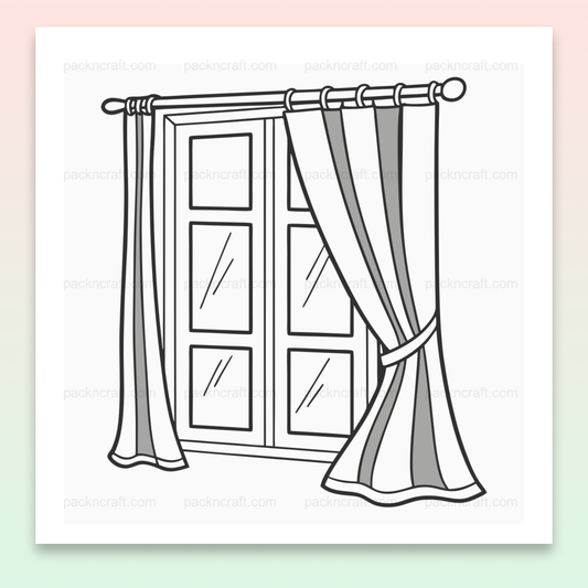 Illustration d'une fenêtre élégante avec rideaux, fichier SVG vectoriel pour projets créatifs.
