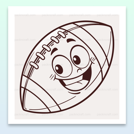 Illustration numérique d'un ballon de rugby souriant, style minimaliste SVG, pour usages créatifs et éducatifs.