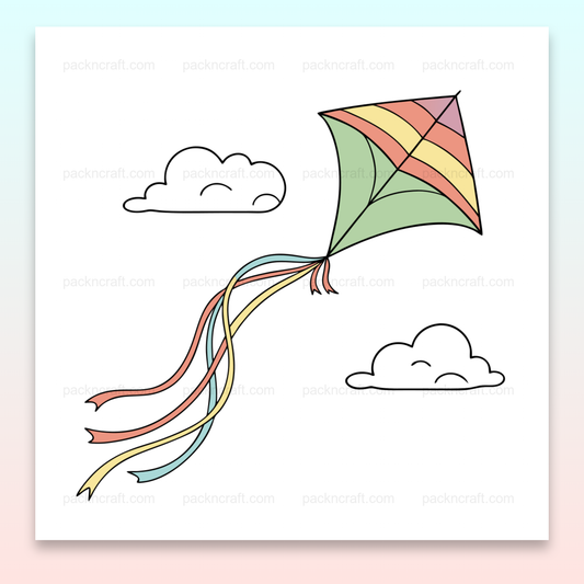 Illustration vectorielle d'un cerf-volant arc-en-ciel flottant parmi les nuages. Parfait pour créations DIY.