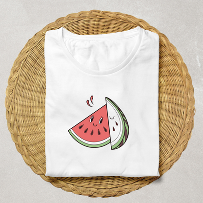 T-shirt estival orné d'une pastèque kawaii souriante, idéal pour l'été
