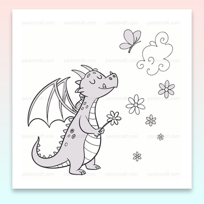Illustration SVG de dragon rêveur avec papillon, usage créatif conseillé
