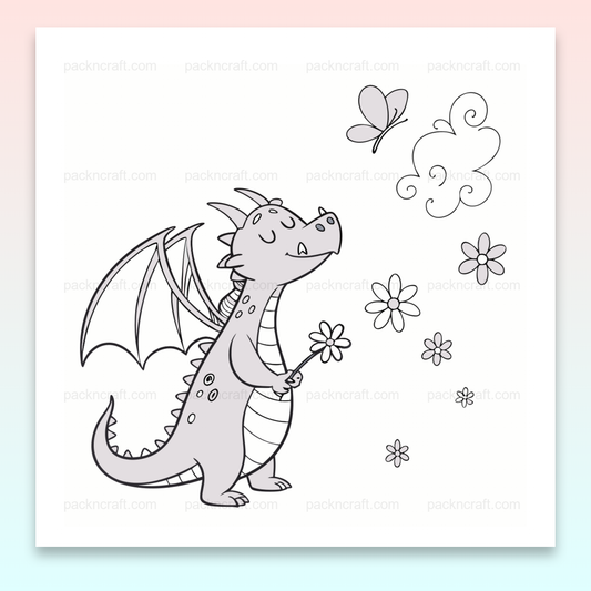 Illustration SVG de dragon rêveur avec papillon, usage créatif conseillé