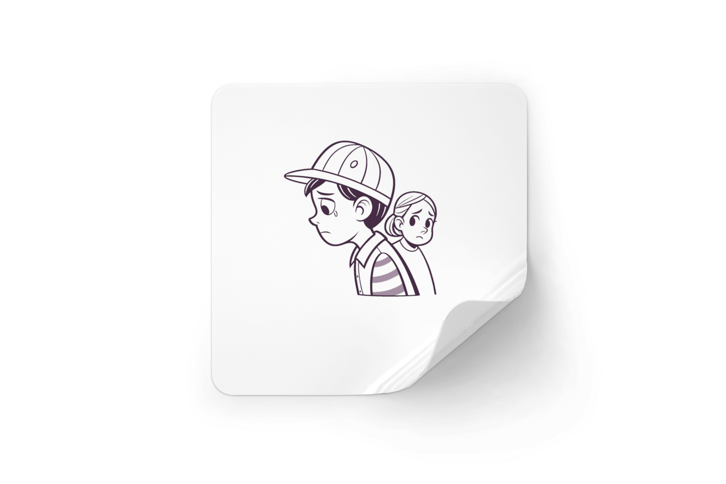 Sticker avec des silhouettes monochromes d'enfants tristes style vectoriel émotionnel