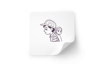 Sticker avec des silhouettes monochromes d'enfants tristes style vectoriel émotionnel