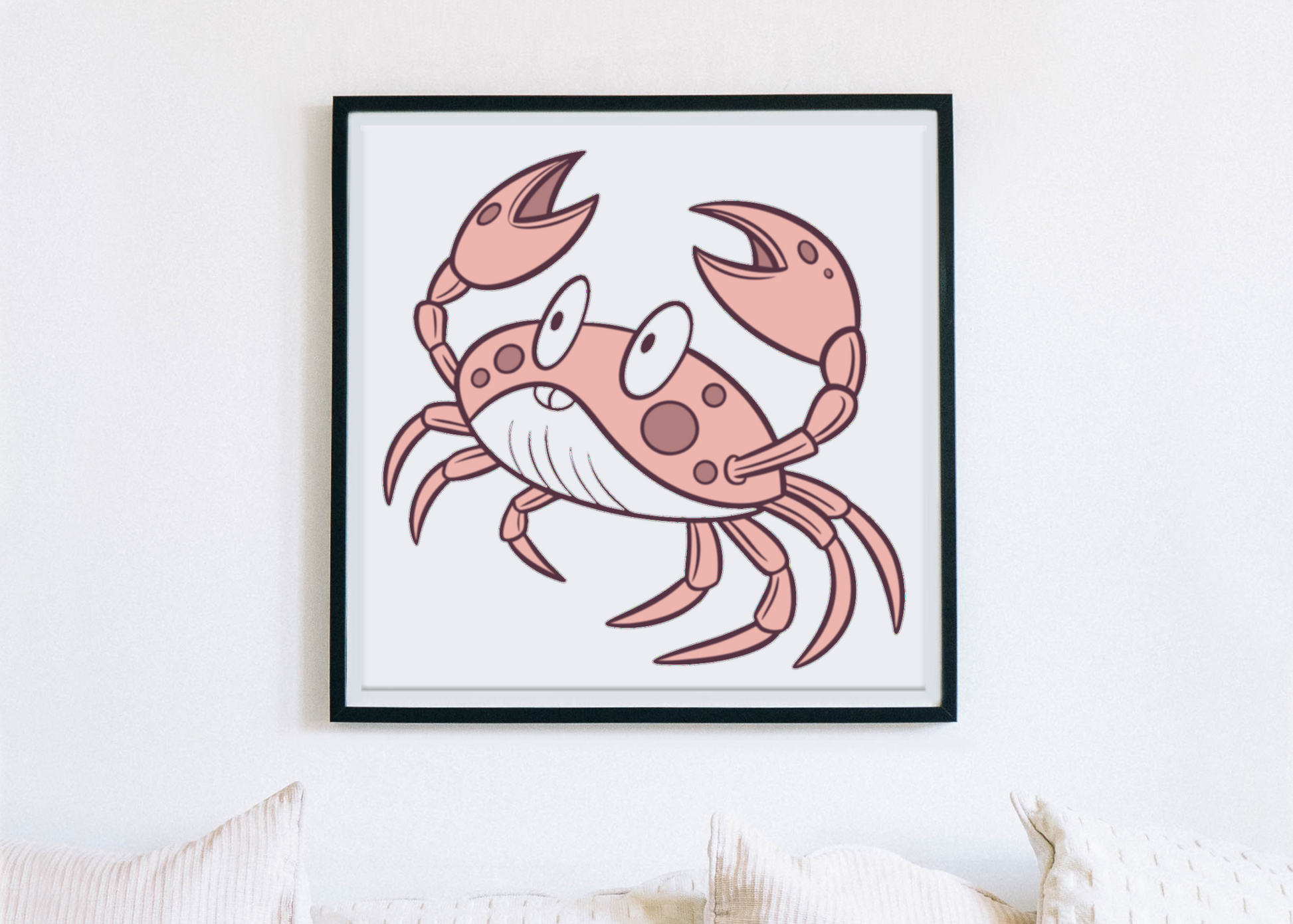 Cadre avec crabe amusé en style marin apportant une touche ludique et originale