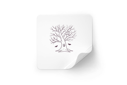 Sticker avec arbre enchanté souriant sur fond fun et ambiance Halloween