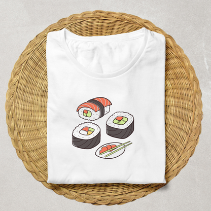 T-shirt avec motif kawaii de sushis amusants dans un style culinaire vibrant