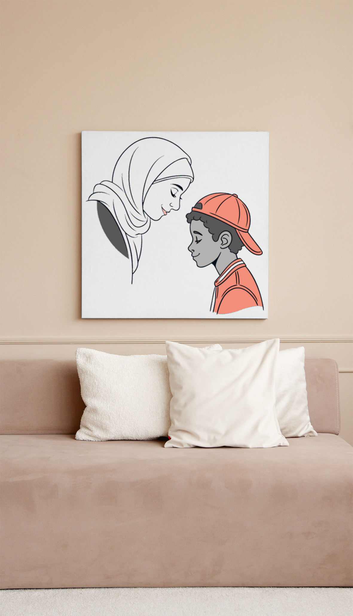 Cadre élégant avec motif numérique illustrant un lien familial et une tendresse partagée