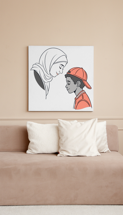 Cadre élégant avec motif numérique illustrant un lien familial et une tendresse partagée