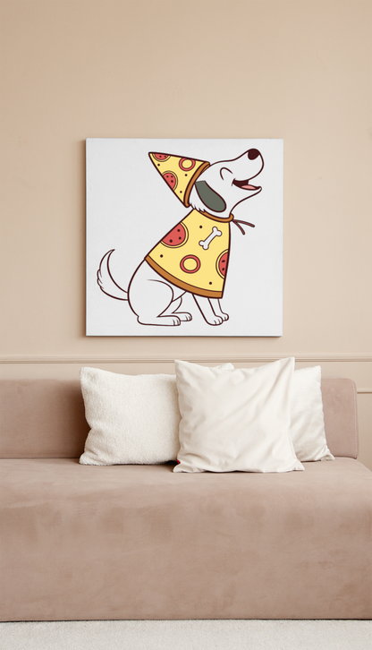 Cadre décoratif avec chien joyeux déguisé en pizza pour une touche amusante