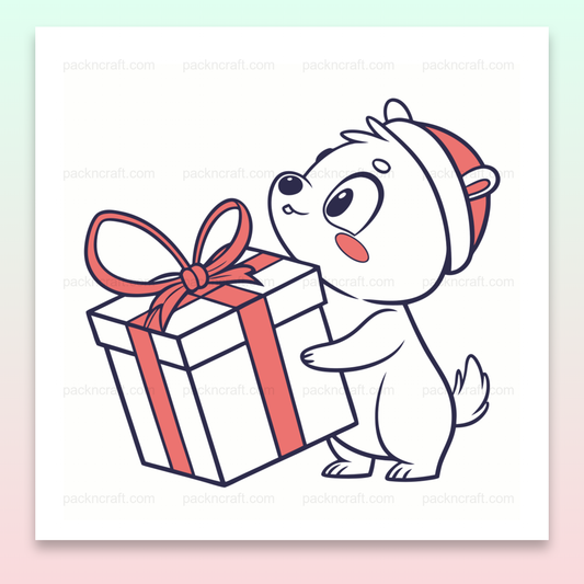 SVG d'un ourson festif portant un cadeau, idéal pour Noël et projets DIY.