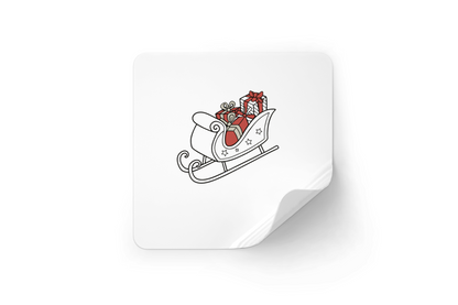 Sticker festif avec traîneau et cadeaux, style doodle apportant la magie de Noël