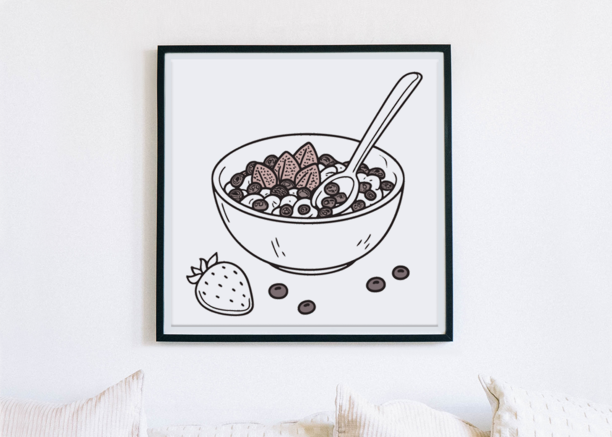 Cadre montrant un bol de fruits minimaliste pour un petit-déjeuner appétissant