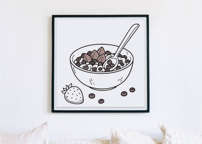 Cadre montrant un bol de fruits minimaliste pour un petit-déjeuner appétissant