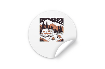 Sticker caravane rétro pour camping, idéal pour personnaliser votre matériel.