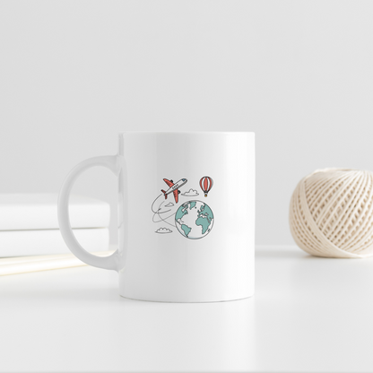 Mug décoré d'un avion style doodle mondial parfait pour les amateurs de voyages