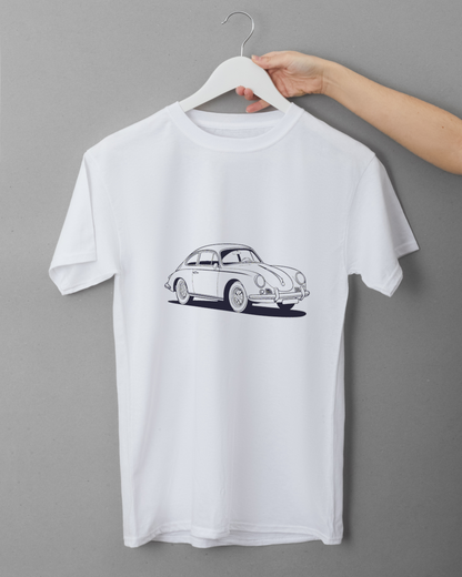 T-shirt orné d'une voiture vintage évoquant élégance et nostalgie.