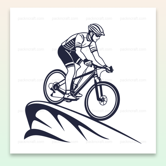 Illustration d'un cycliste en pleine descente sur piste, idéale pour des projets sportifs.