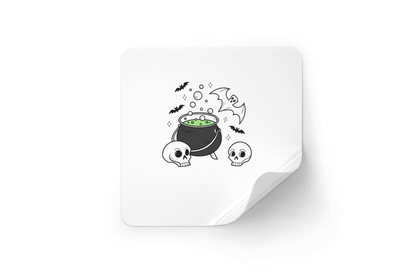 Sticker sur fond blanc avec motif noir & blanc de chaudron et chauve-souris