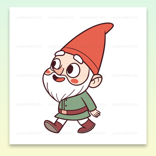 Illustration numérique d'un gnome joyeux en promenade pour déco et DIY