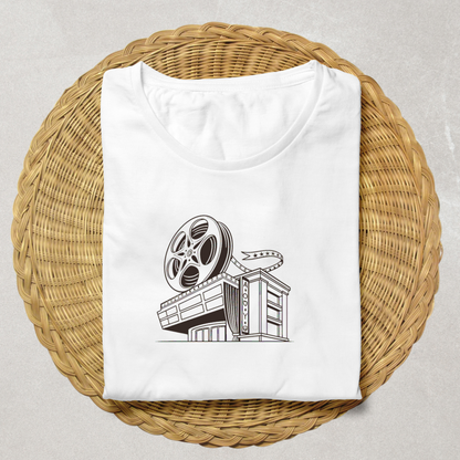 T-shirt avec illustration vintage de cinéma, idéal pour amoureux du cinéma
