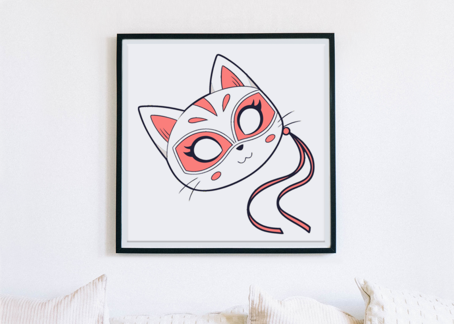 Affiche kawaii de chat en masque, déco murale amusante