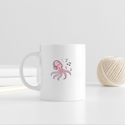 Mug en céramique avec icône poulpe en style pastel sur fond océan musical
