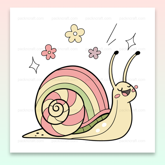 Illustration d'un escargot joyeux au style pastel utilisé pour des projets DIY et papeterie.