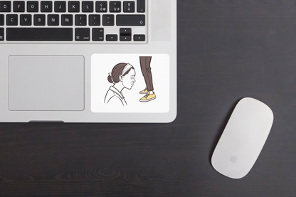 Sticker introspectif féminin en gris orné d'une icône artistique stylisée