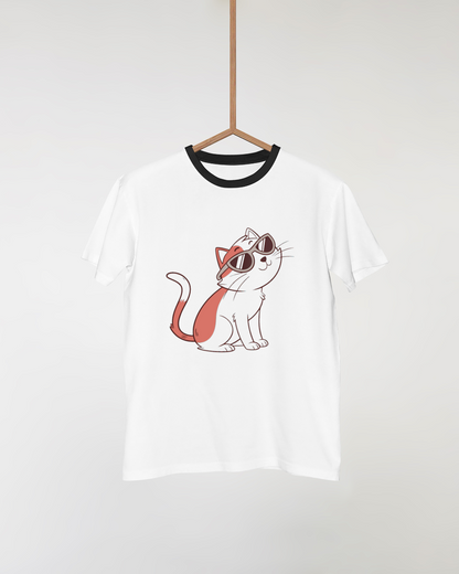 T-shirt avec motif chat adorable portant des lunettes stylées