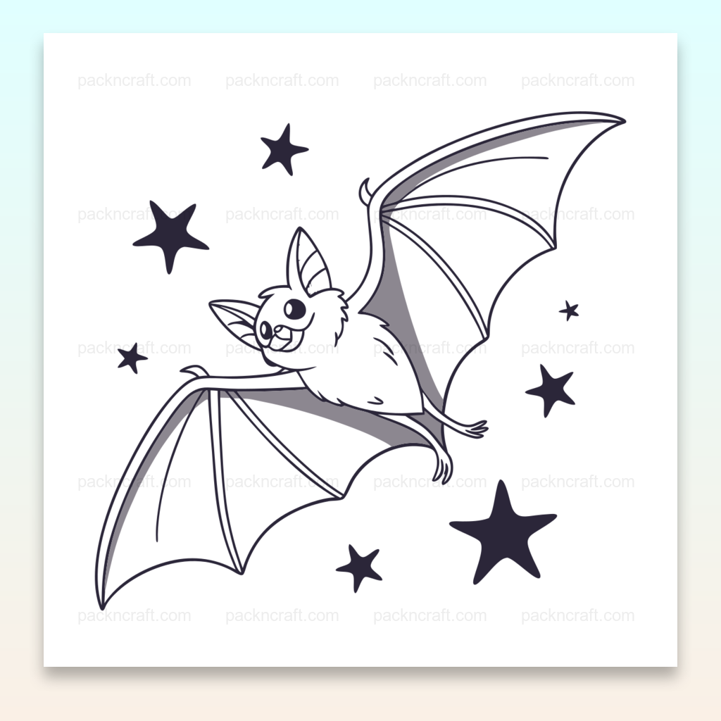 Chauve-souris joyeuse volant avec des étoiles, illustration fichier numérique SVG