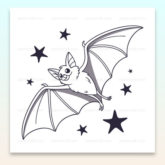 Chauve-souris joyeuse volant avec des étoiles, illustration fichier numérique SVG